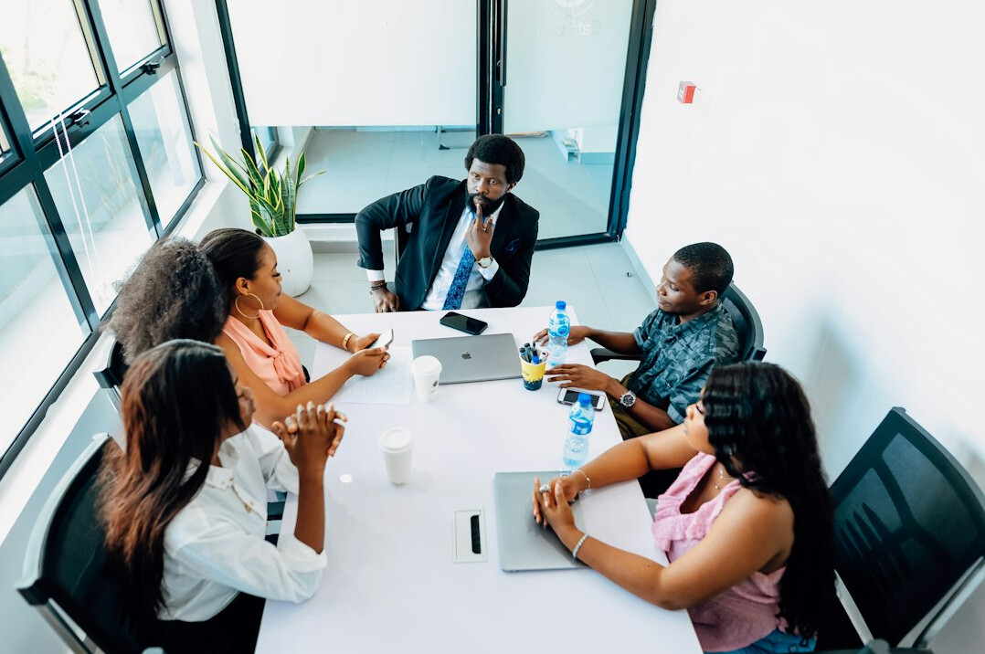 diverse business professionals discussing